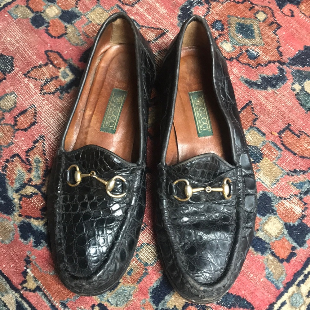 Gucci crocodile horsebit loafers